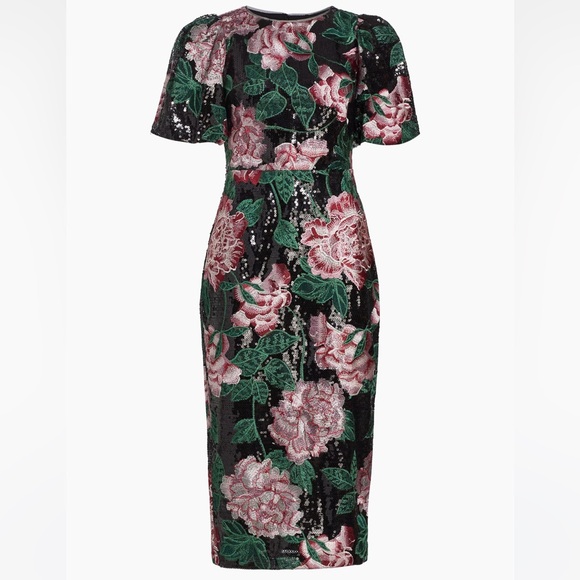 MARCHESA NOTTE Dresses & Skirts - MARCHESA NOTTE Bubble Sleeve Sequin Midi Dress Black C